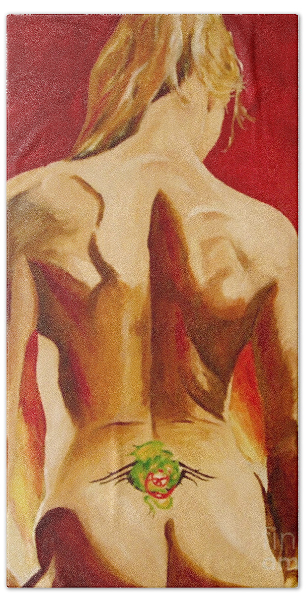 Nude Tatto Red Hot Hand Towel featuring the painting New Tattoo by Herschel Fall
