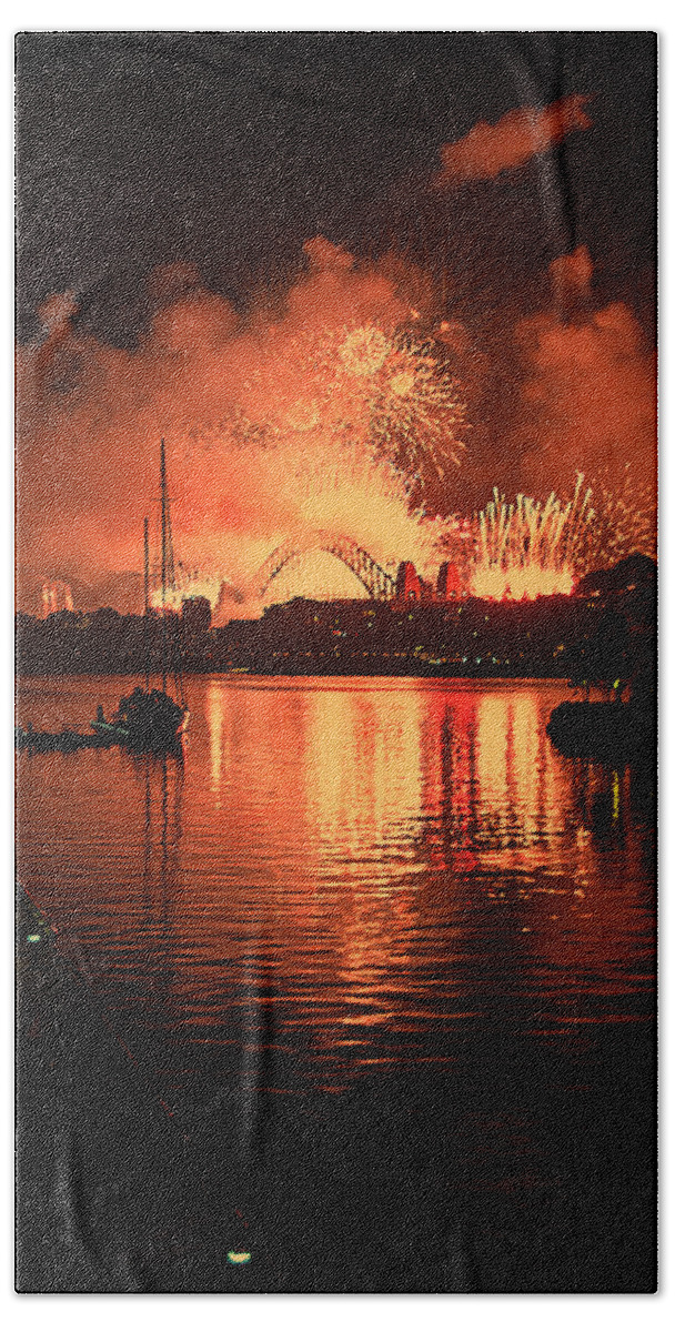 New Bath Towel featuring the photograph New Year at Jones Bay Wharf by Andrei SKY