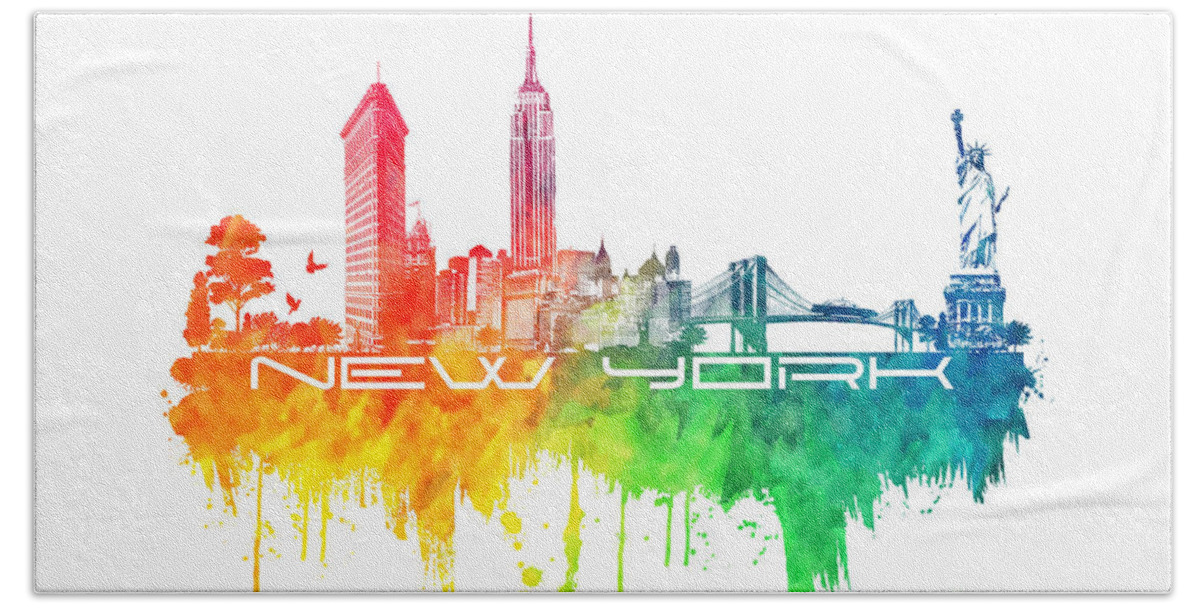 New York Bath Towel featuring the digital art New York city skyline color by Justyna Jaszke JBJart