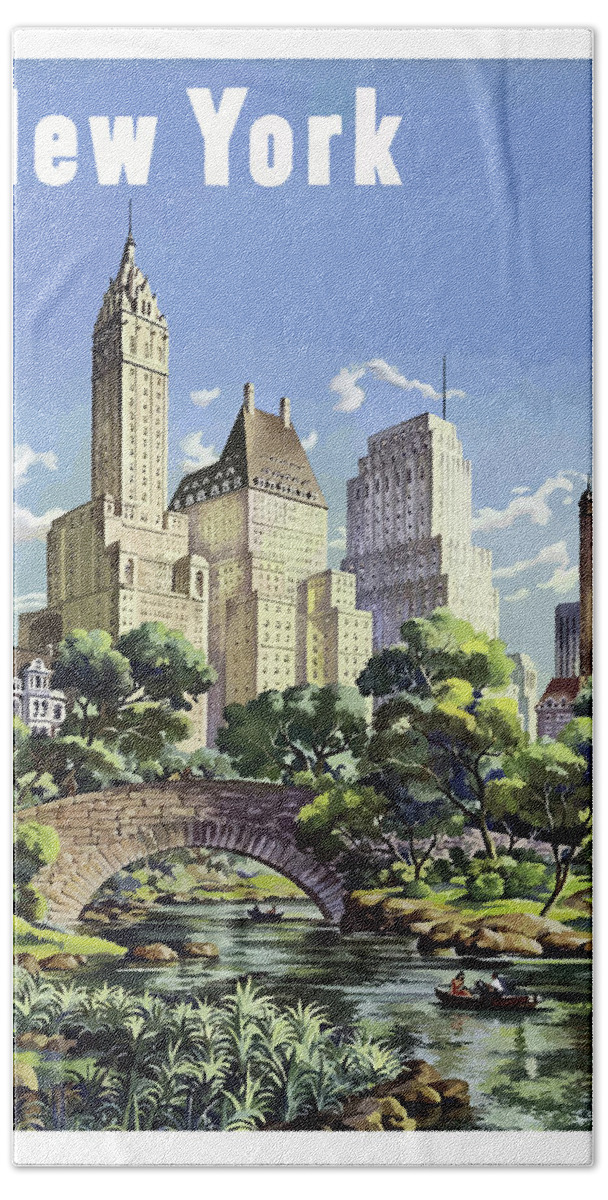 New York Hand Towel featuring the painting New York city, skyscrapers, park by Long Shot
