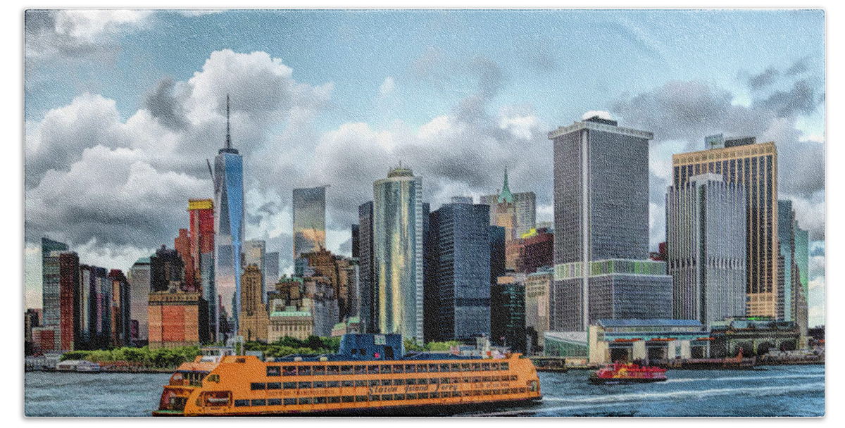 New York Bath Towel featuring the painting New York City Staten Island Ferry by Christopher Arndt