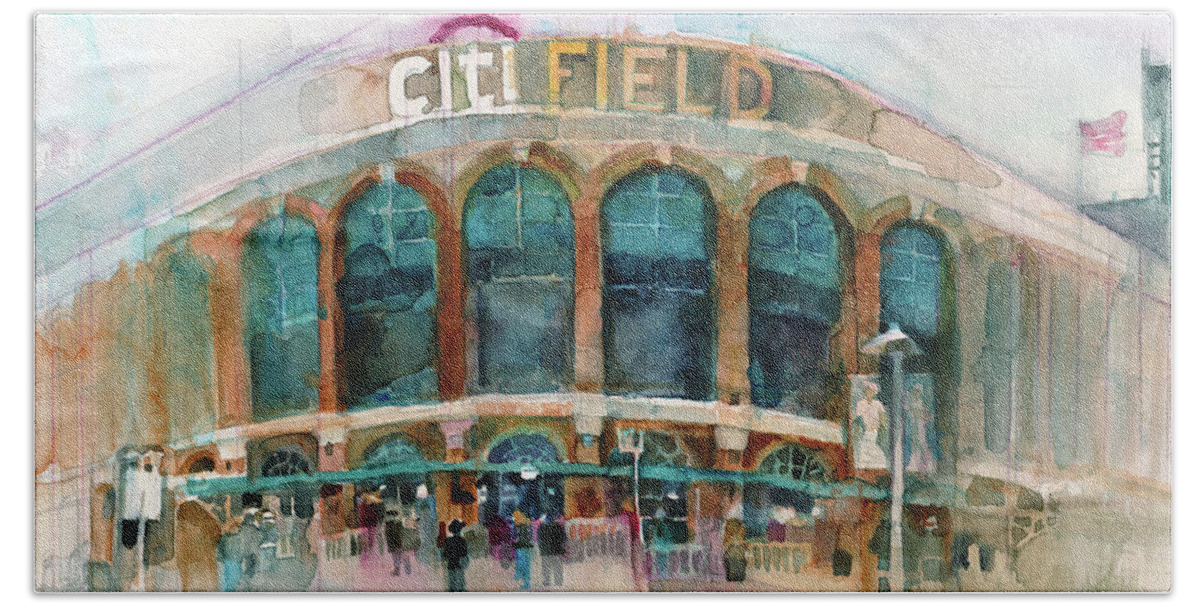 New York Hand Towel featuring the painting New York Mets Art Print CitiField by Dorrie Rifkin