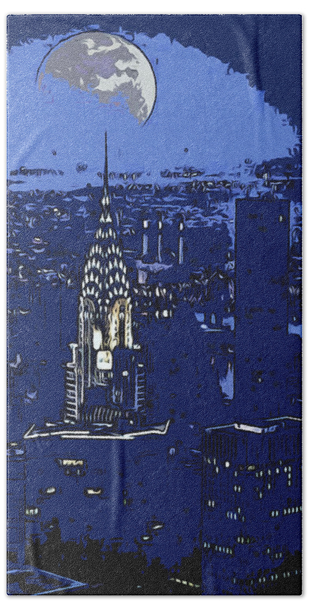 New York City Bath Towel featuring the painting New York Moonlight by AM FineArtPrints