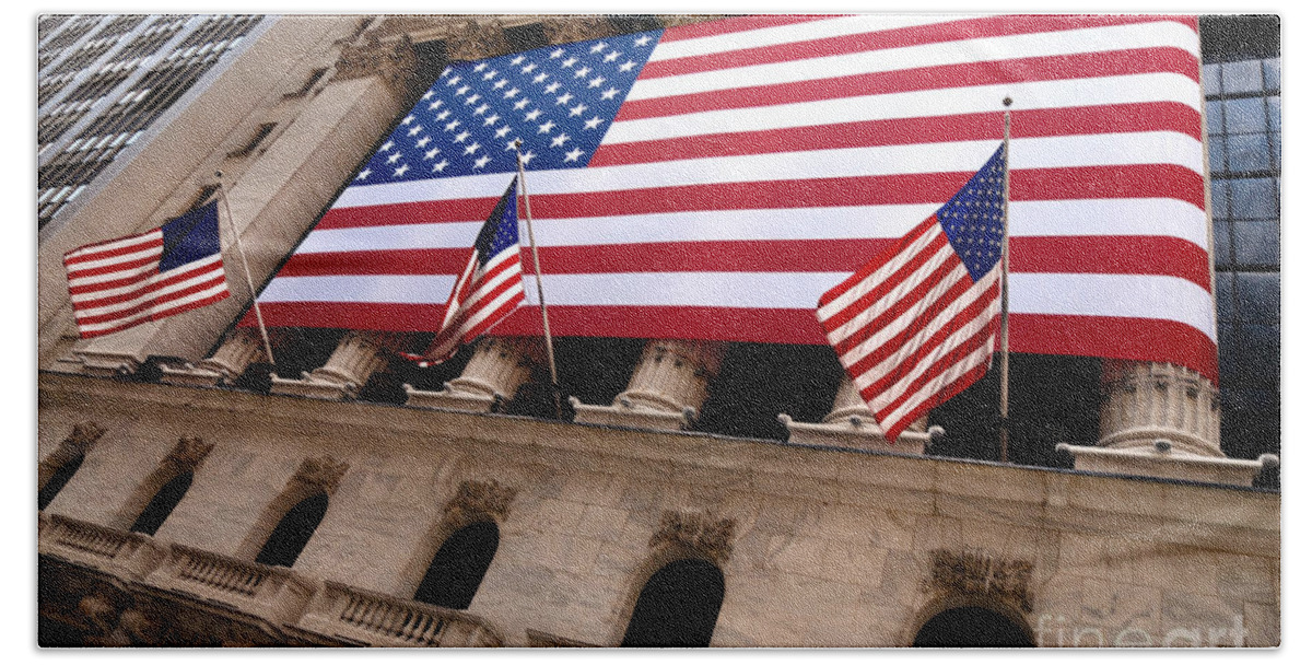 American Flag Bath Towel featuring the photograph New York Stock Exchange American Flag by Amy Cicconi