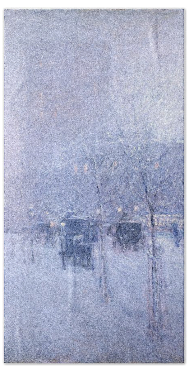 Frederick Childe Hassam (american Bath Towel featuring the painting New York Winter by MotionAge Designs