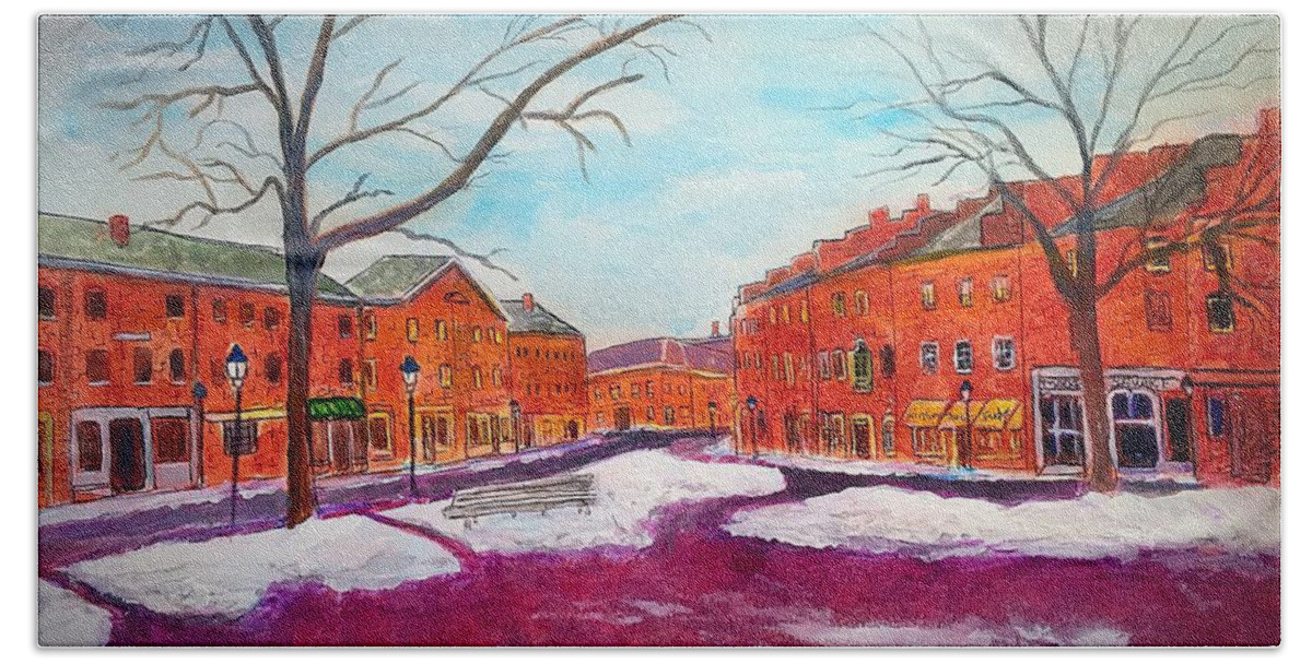 Newburyport Hand Towel featuring the painting Newburyport Ma in Winter by Anne Sands