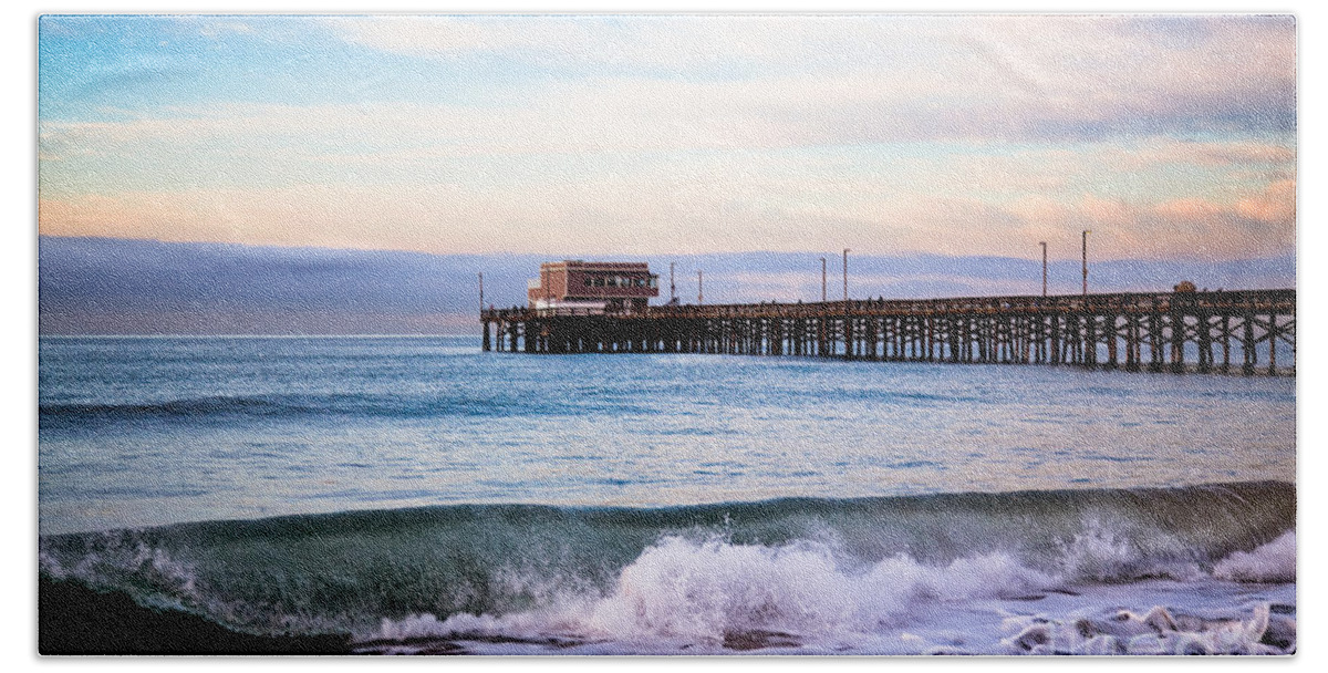 Balboa Peninsula Hand Towel featuring the photograph Newport Beach CA Pier at Sunrise by Paul Velgos