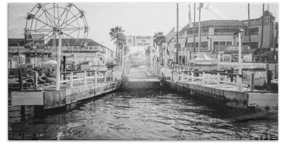 America Bath Towel featuring the photograph Newport Beach Ferry Dock Black and White Photo by Paul Velgos