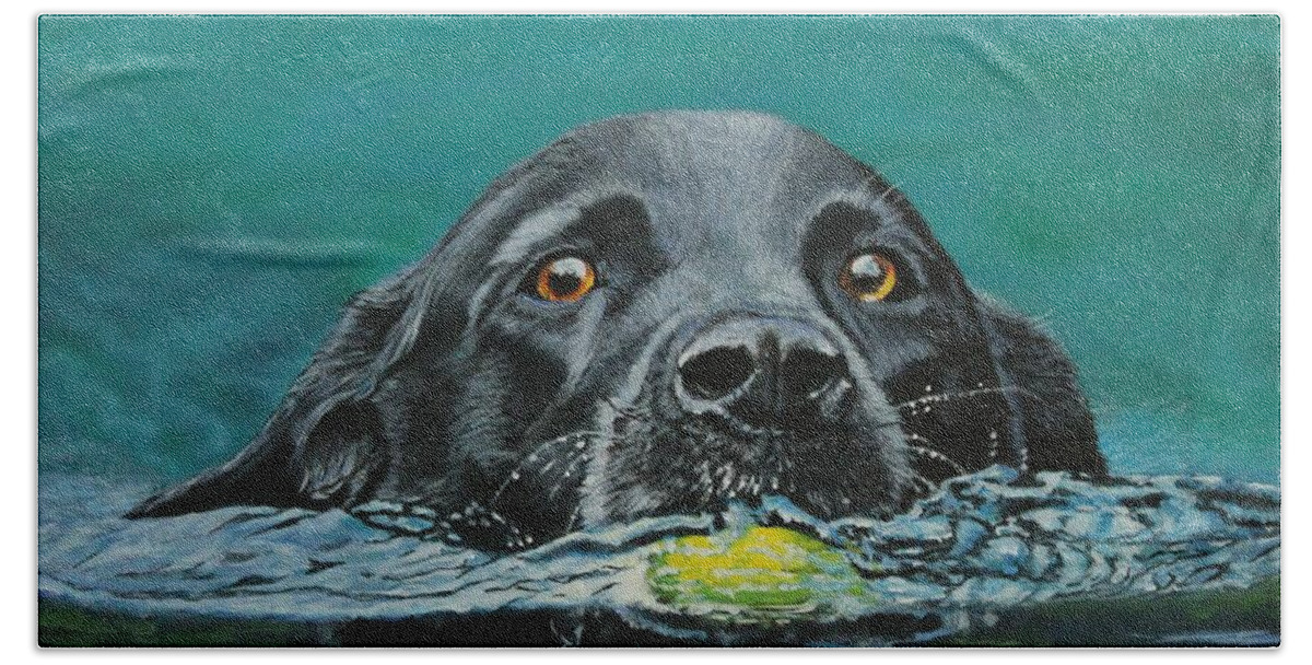 Dog Hand Towel featuring the painting Next Time You Fetch It by Bob Williams
