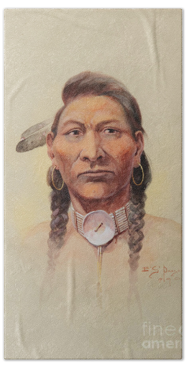 Edgar S. Paxson (1852-1919) Nez Perce (1909) - Watercolor On Paper Bath Towel featuring the painting Nez Perce by Celestial Images