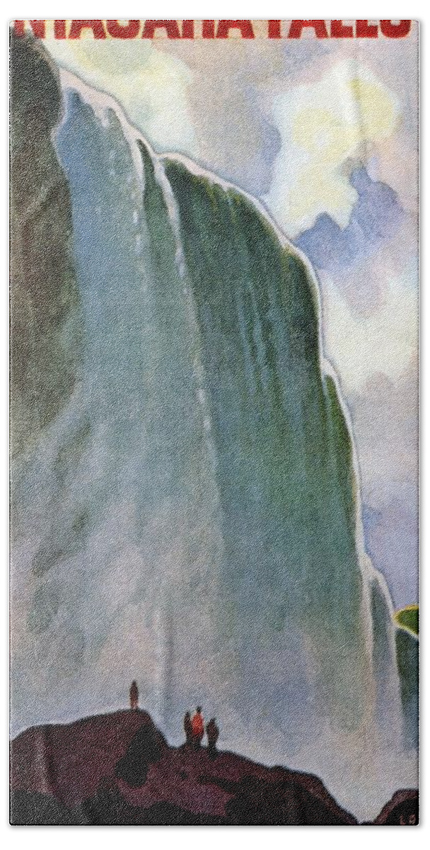 Niagara Falls Hand Towel featuring the painting Niagara Falls - Vintage Illustrated Poster by Studio Grafiikka