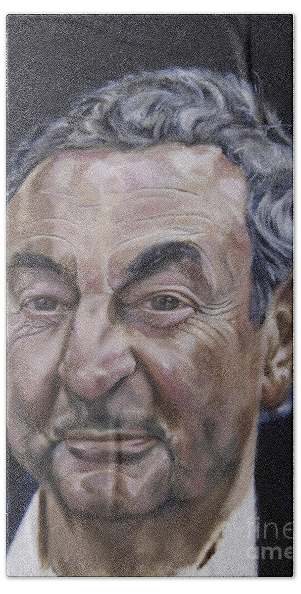 Nick Mason Hand Towel featuring the painting Nick Mason by James Lavott