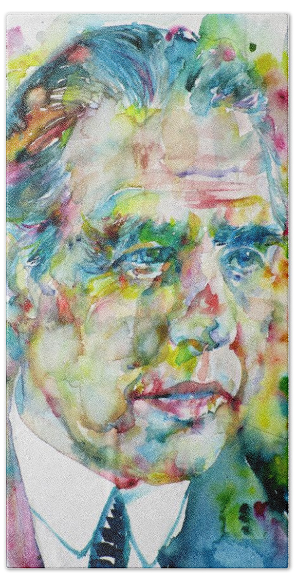 Bohr Hand Towel featuring the painting NIELS BOHR - watercolor portrait by Fabrizio Cassetta