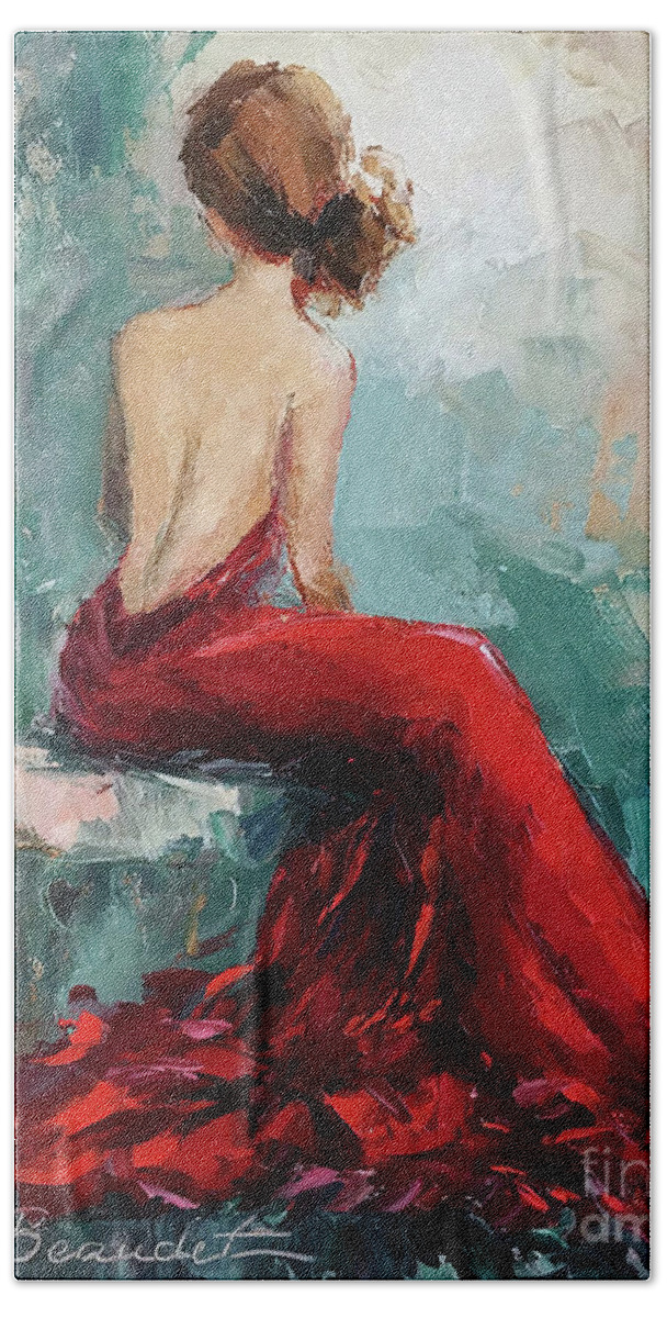 Red Dress Hand Towel featuring the painting Night Approaching by Jennifer Beaudet