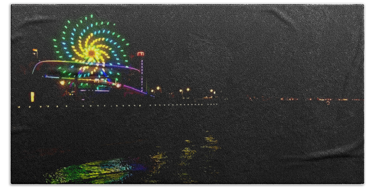 Santa Monica Pier Hand Towel featuring the photograph Night at Santa Monica Pier by Art Block Collections