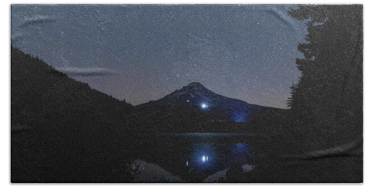Night Bath Towel featuring the photograph NIght at Trillium Lake by Cat Connor