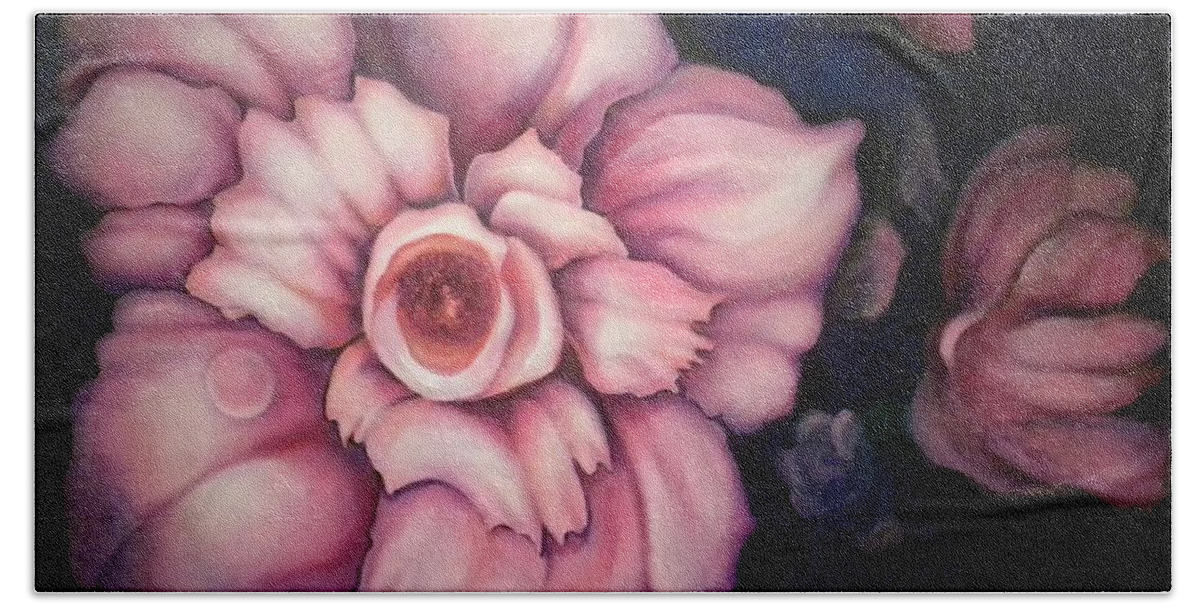 Pinkish Large Blooms Bath Towel featuring the painting Night Blooms by Jordana Sands
