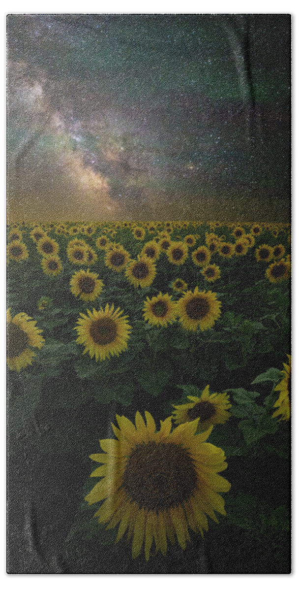 Yellow Hand Towel featuring the photograph Night of a Billion Suns by Aaron J Groen