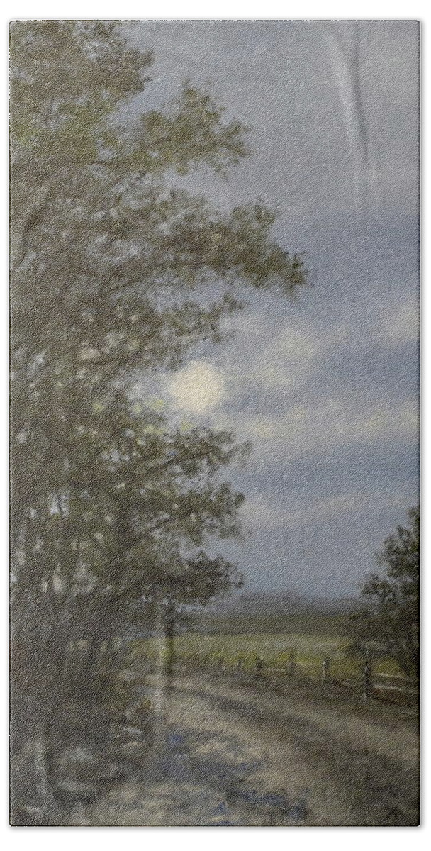 Moonlight Hand Towel featuring the painting Night Road # 2 by Kathleen McDermott