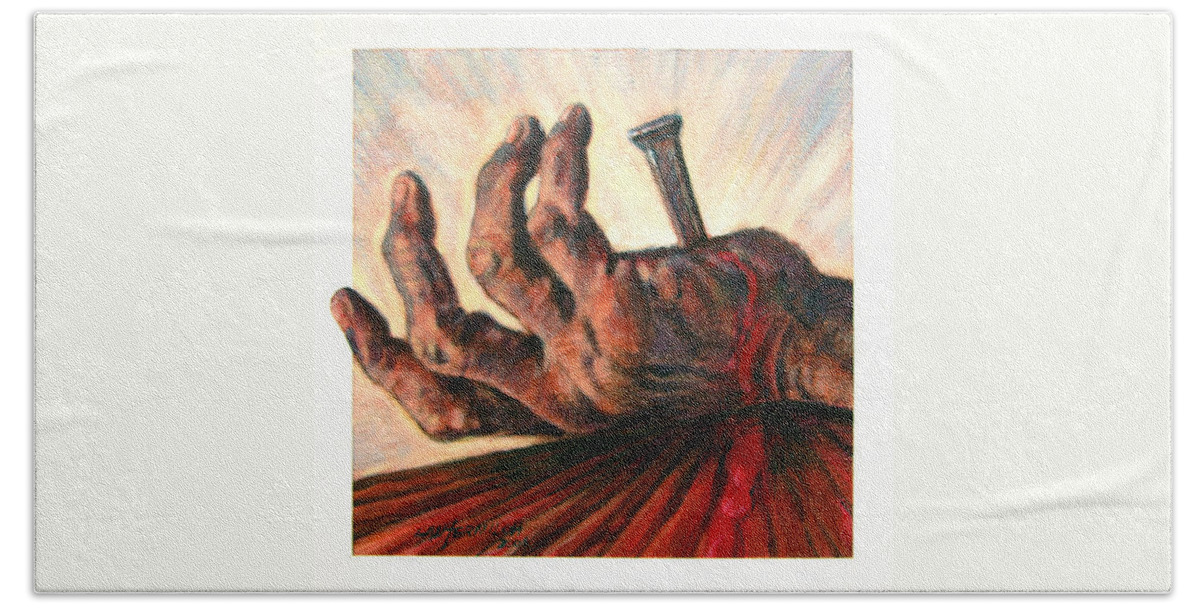Christ Bath Towel featuring the painting No Greater Love by John Lautermilch