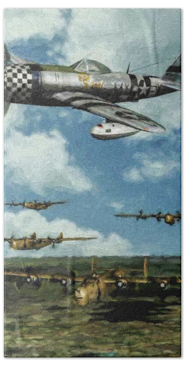 Republic P-47d Thunderbolt Bath Towel featuring the digital art No guts no glory - Oil by Tommy Anderson