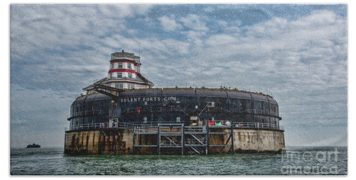 Solent Hand Towel featuring the photograph No Mans Fort by Chris Thaxter