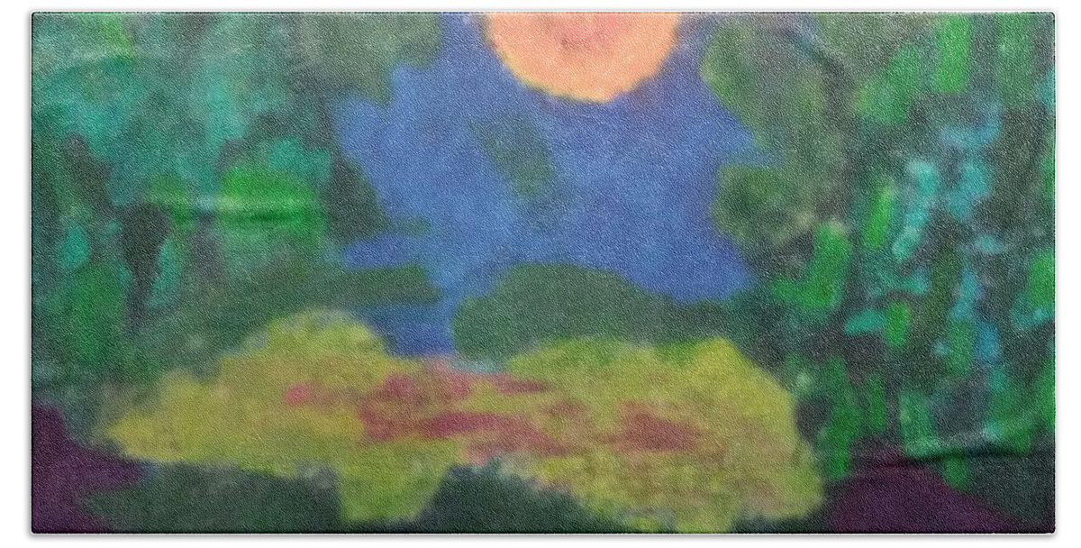 Abstract Landscape Bath Towel featuring the painting No.451 by Vijayan Kannampilly