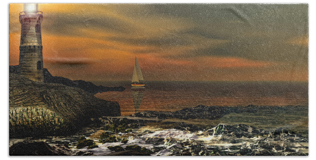 Lighthouse Hand Towel featuring the photograph Nocturnal Tranquility by Lourry Legarde