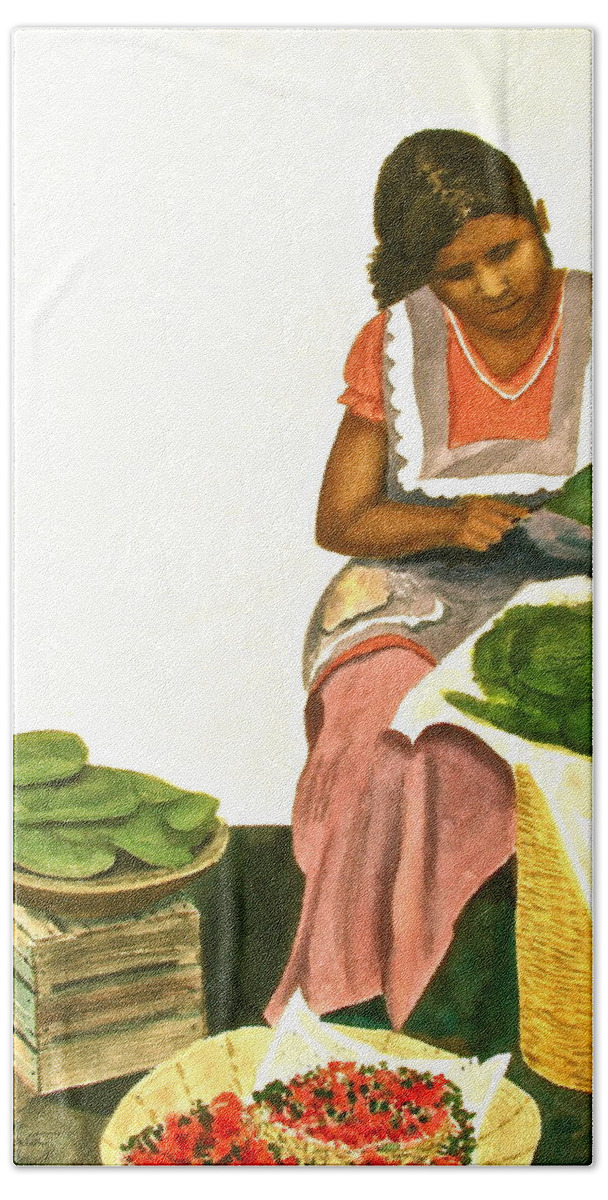 Mexico Hand Towel featuring the painting Nopalita Senorita by Frank SantAgata