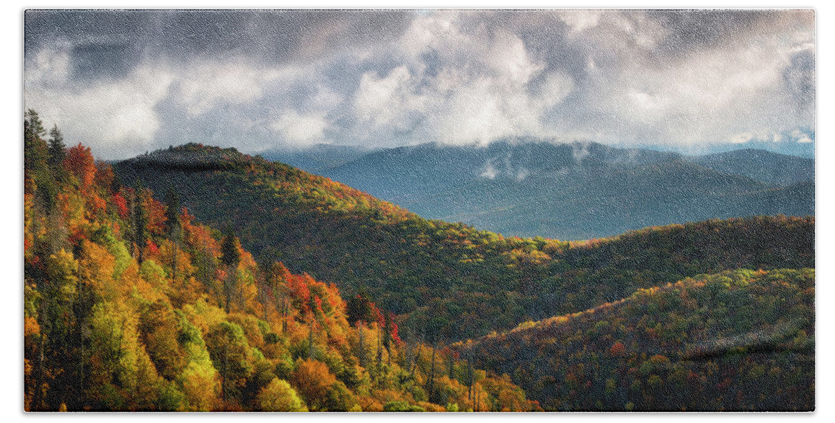 North Carolina Hand Towel featuring the photograph North Carolina Mountains Asheville NC Autumn Sunrise by Dave Allen