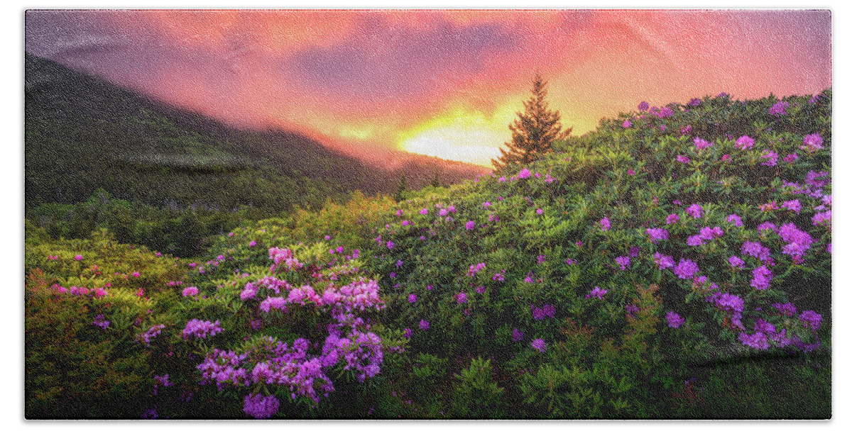 Mountains Hand Towel featuring the photograph North Carolina Mountains Outdoors Landscape Appalachian Trail Spring Flowers Sunset by Dave Allen