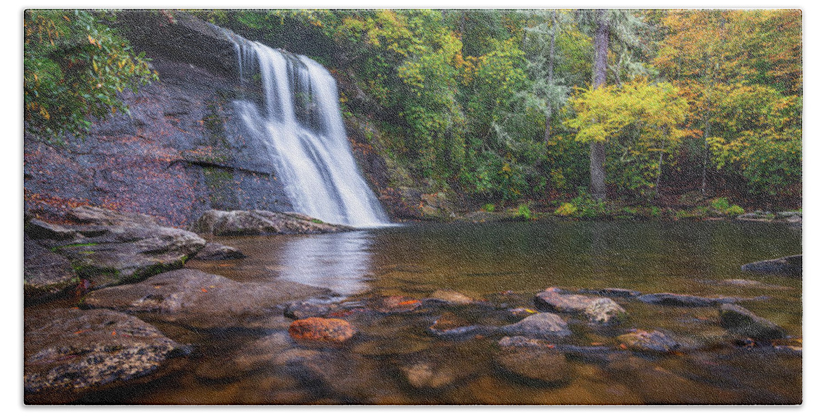 Waterfall Bath Towel featuring the photograph North Carolina Nature Landscape Silver Run Falls Waterfall Photography by Dave Allen