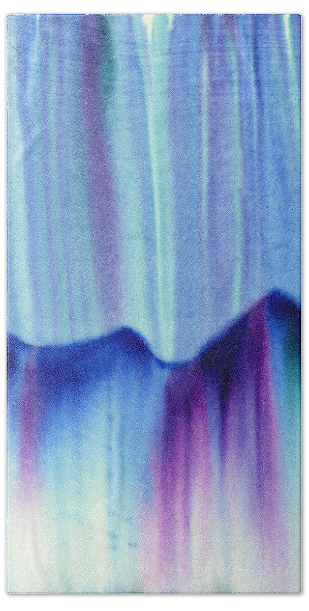 Abstract Hand Towel featuring the painting Northern Mountain Lights by Hakon Soreide
