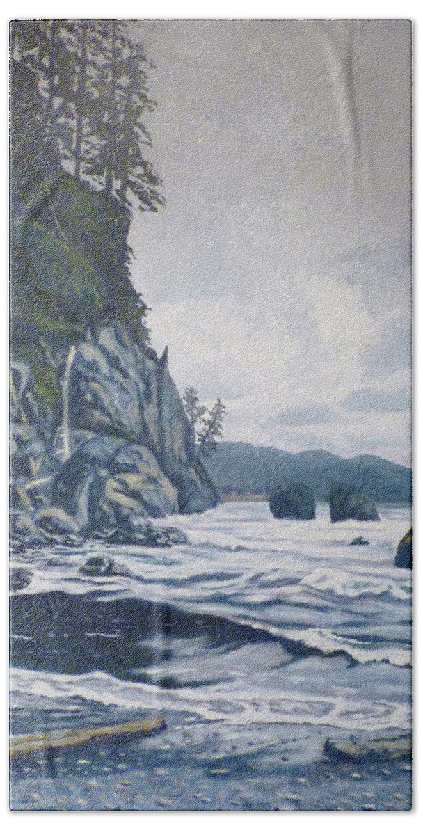 Landscape Bath Towel featuring the painting Northwest Coast by Stan Chraminski