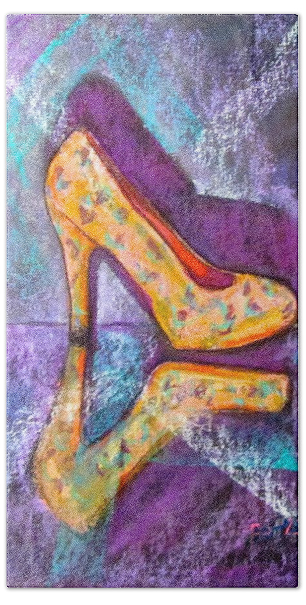Shoe Bath Towel featuring the painting Not My Grannie's Shoe by Barbara O'Toole