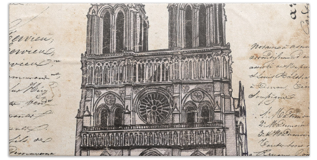 Notre Dame Hand Towel featuring the painting Notre Dame de Paris by Debbie DeWitt