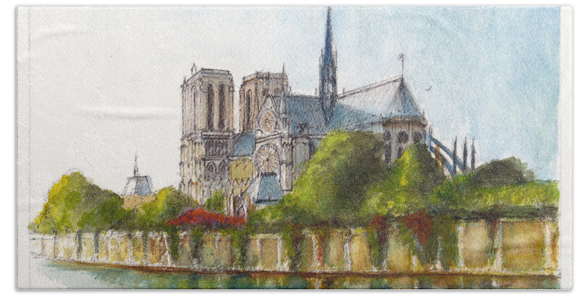 Landscape Hand Towel featuring the painting Notre Dame Paris by Dai Wynn