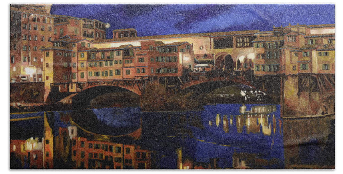 Firenze Hand Towel featuring the painting Notturno Fiorentino by Guido Borelli