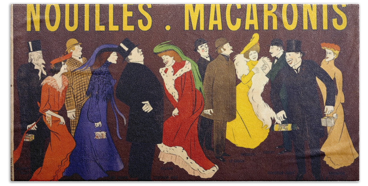 Vintage Hand Towel featuring the mixed media Nouilles Macaronis - Noodles - Ferrari Opera, Paris - Vintage Advertising Poster by Studio Grafiikka