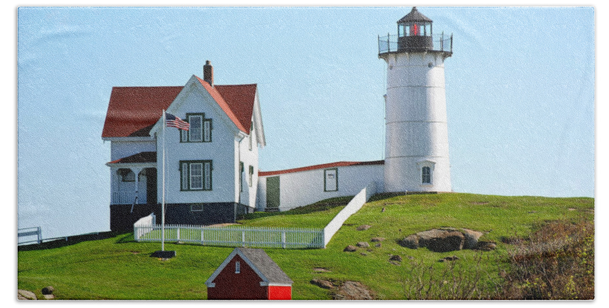 Nubble Light House Hand Towel featuring the photograph Nubble Lighthouse by Eric Tressler