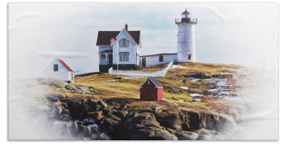Nubble Bath Towel featuring the photograph Nubble Lighthouse in Maine by Tricia Marchlik