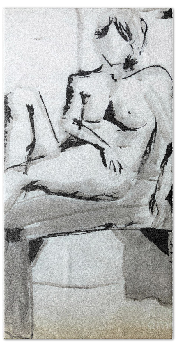 Ink Bath Towel featuring the painting Nude At Rest by Anita Thomas