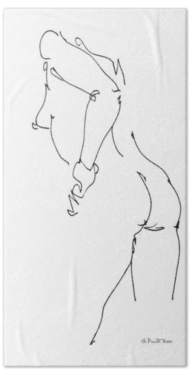 Female Bath Towel featuring the drawing Nude Female Drawings 11 by Gordon Punt