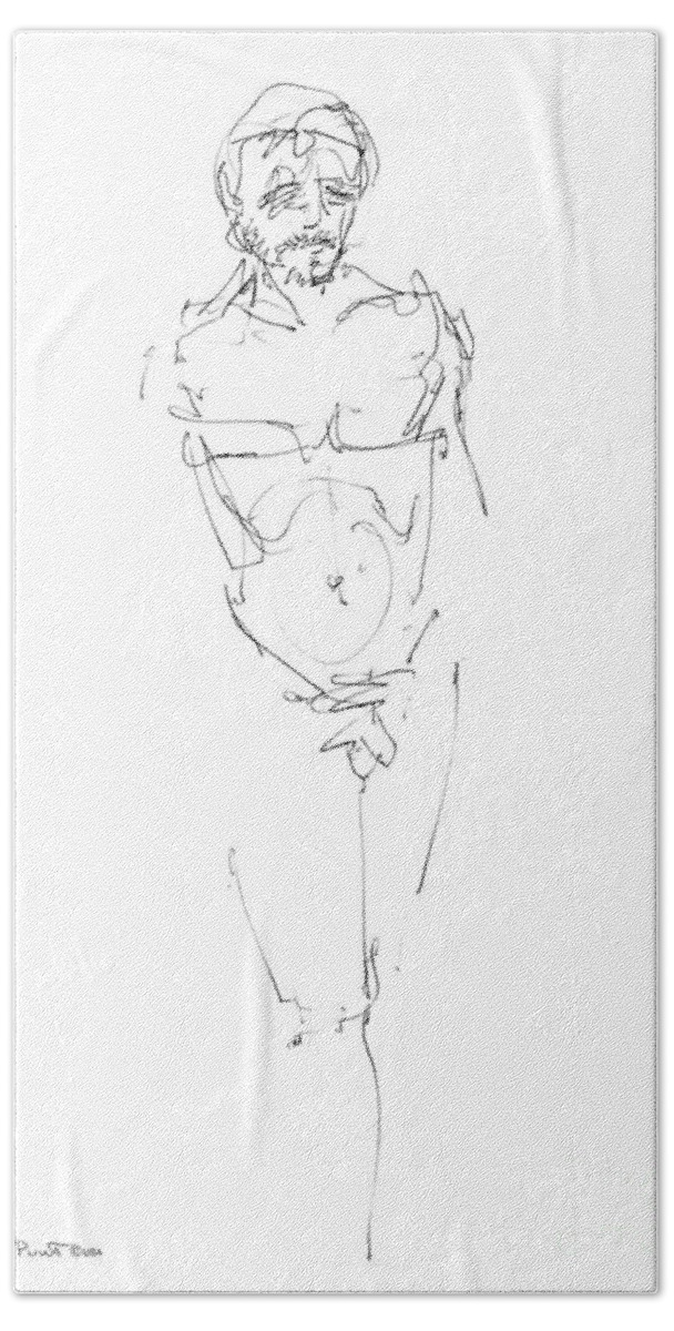 Male Bath Towel featuring the drawing Nude Male Drawings 9 by Gordon Punt