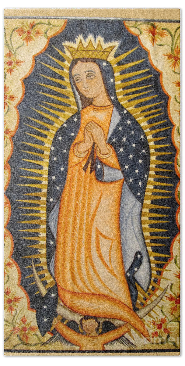 Nuestra Seora De Guadalupe - Our Lady Of Guadalupe Bath Towel featuring the painting Nuestra Senora de Guadalupe - Our Lady of Guadalupe - AOLGD by Br Arturo Olivas OFS