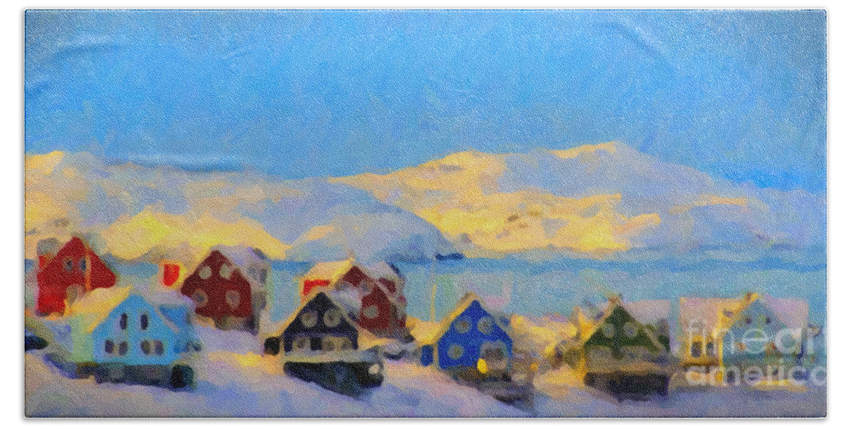 Nuuk Bath Towel featuring the painting Nuuk, Greenland by Chris Armytage