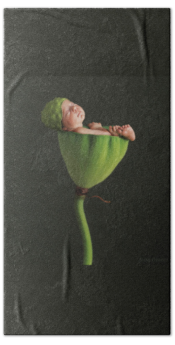 Lotus Hand Towel featuring the photograph Nyah in Lotus Bud by Anne Geddes