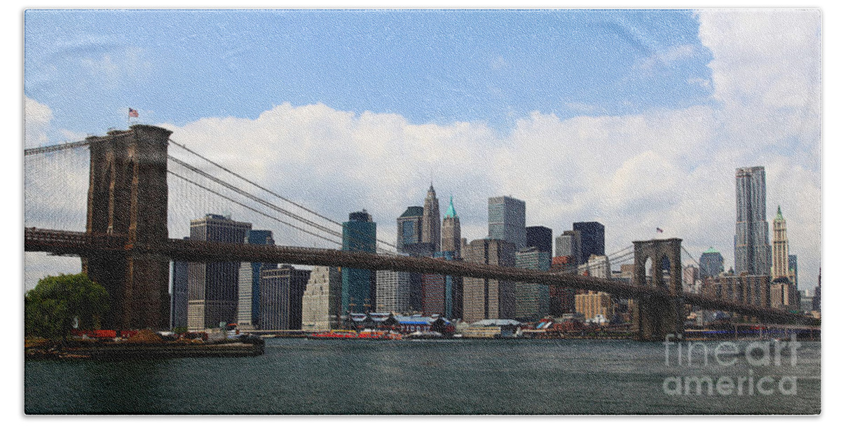 Nyc Bath Towel featuring the photograph NYC Brooklyn Bridge Midday l by Wayne Moran