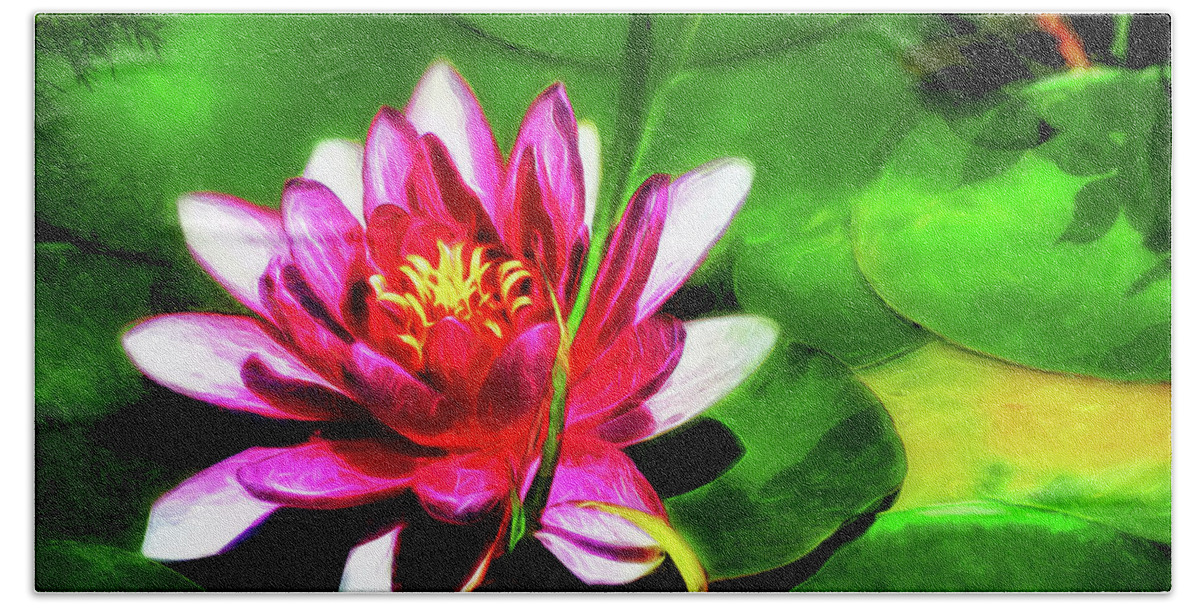 Water Lily Bath Towel featuring the digital art Nymphaea by Pennie McCracken