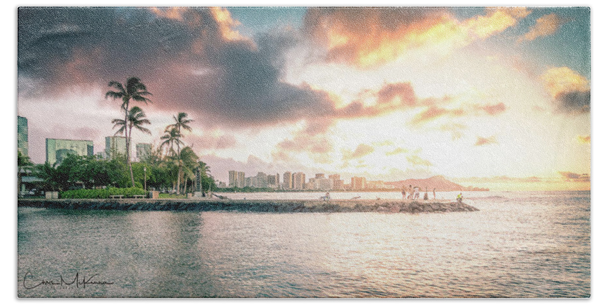 Oahu Hand Towel featuring the photograph Oahu Sunrise by Chris McKenna